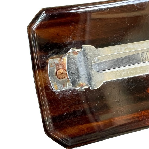 Vintage Tortoise Shell Hair Clip Made in France Rectangular Clipped Corners FLAW - Picture 9 of 11